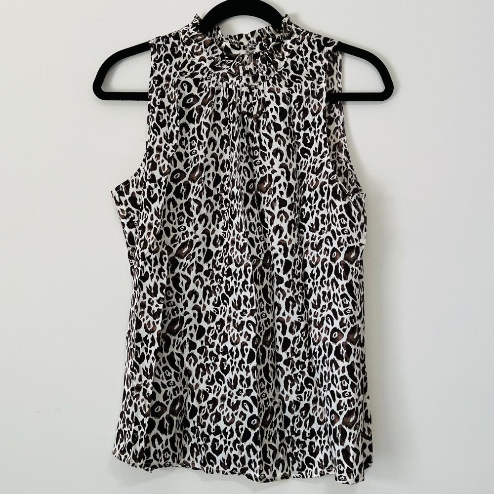 Ann Taylor Petite 100% Silk Brown Animal Print Sleeveless Blouse,  Sz 8